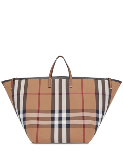 Burberry Extra Large Check Cotton Beach Tote In Birch Brown