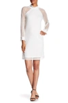 Nina Leonard Shirred Mock Neck Long Sleeve Dress In Ivory