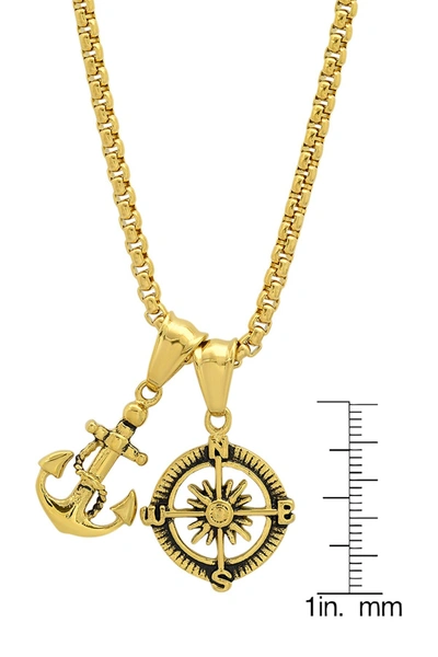 Hmy Jewelry 18k Yellow Gold Plated Anchor & Compass Pendant Necklace