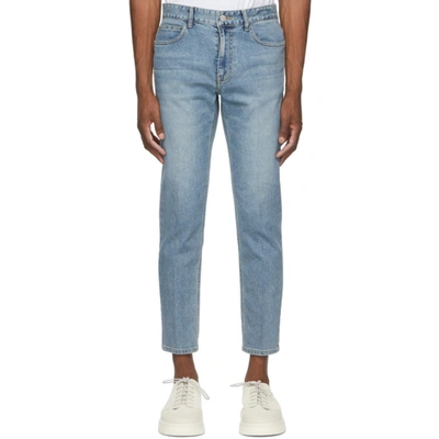 Solid Homme Blue Slim Cropped Jeans In Blue 671l