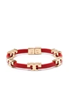 Tory Burch Serif-t Stackable Goldtone & Leather Bracelet In Tory Gold Brilli