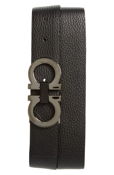 Ferragamo Moufflon Adjustable & Reversible Double-gancini Buckle Leather Belt In Nocolor