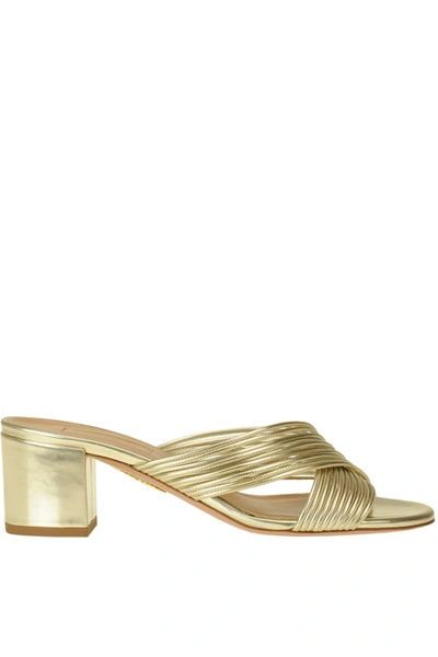 Aquazzura Perugia Mules In Gold