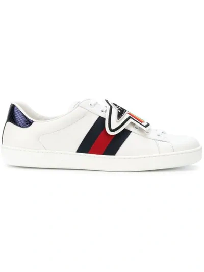 Gucci Ace Watersnake-trimmed Embellished Leather Sneakers In White