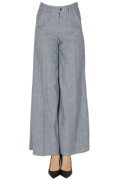 Atelier Cigala's Striped Cotton And Linen Trousers In Cornflower Blue