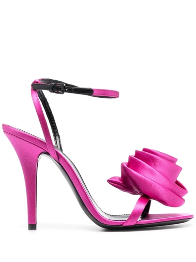 Saint Laurent Ivy 100mm Rose-detail Sandals In Pink