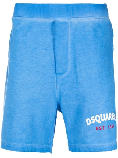 Dsquared2 Cotton Shorts With Logo Print In Blue