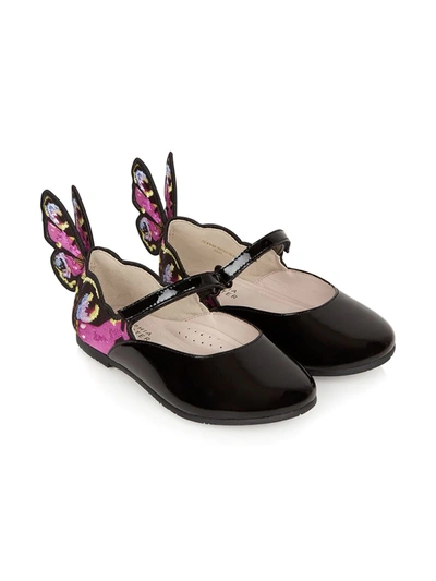 Sophia Webster Mini Chiara Embroidered-wing Leather-blend Shoes In Black