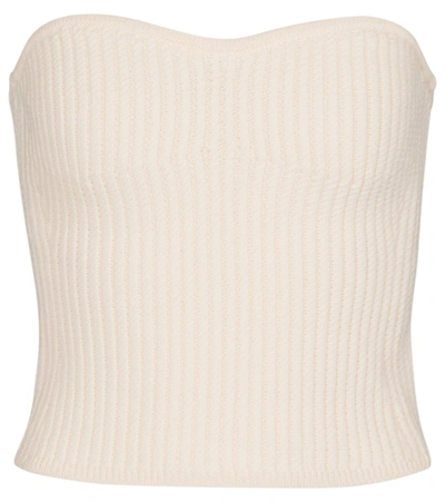 Saint Laurent Strapless Ribbed Wool Top In White