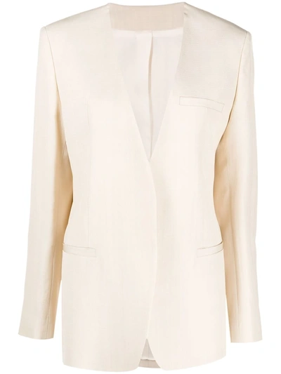 Totême Collarless Single-breasted Blazer Jacket In Beige