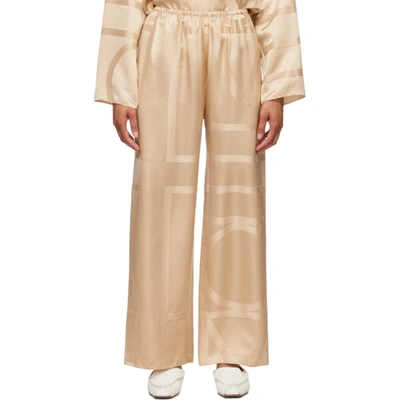 Totême Beige Silk Monogram Pj Lounge Pants In Neutrals