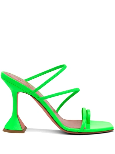 Amina Muaddi Naima Strappy Pedestal Slide High-heel Sandals, Neon Green