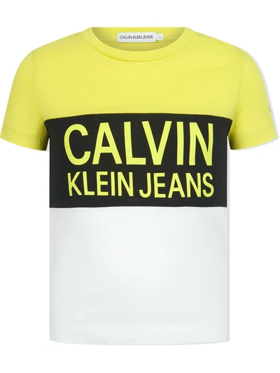 Calvin Klein Kids T-shirt Colour Block Logo For Boys In Yellow