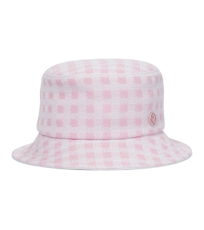 Maison Michel Jason' Gingham Reversible Cotton Bucket Hat In Pink,white