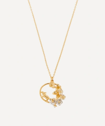 Alex Monroe Gold-plated Mouse In The Strawberry Garden Pendant Necklace In Mix