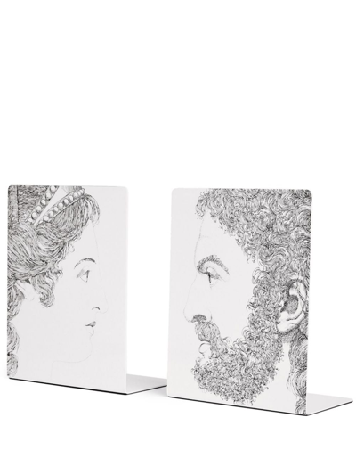 Fornasetti Bookends Profili In White/black