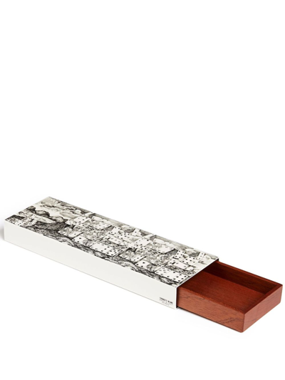 Fornasetti Citta Di Carte Wood-metal Box In White/black