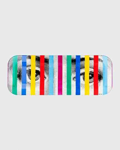 Fornasetti Face Stripes Tray, 9.8" X 23.63" In Multicolour