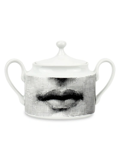 Fornasetti Tema E Variazioni Porcelain Sugar Bowl In White/black
