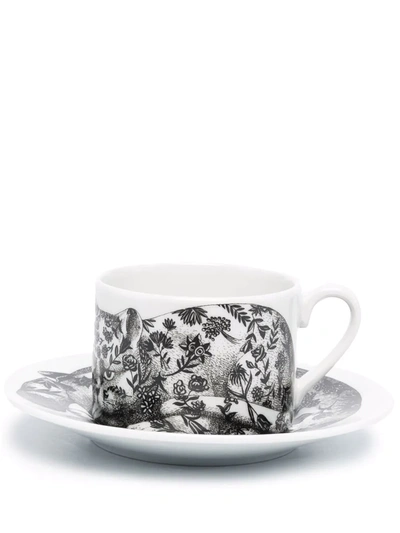 Fornasetti Illustration-print Porcelain Tea Set In White/black