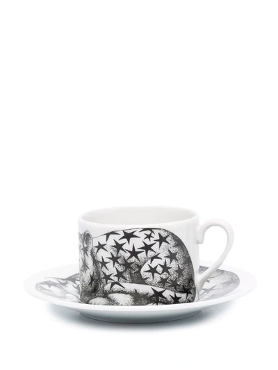 Fornasetti Graphic-print Porcelain Tea Set In White/black