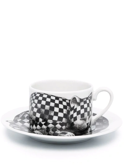 Fornasetti Tea Cup High Fidelity Quadretato In White/black