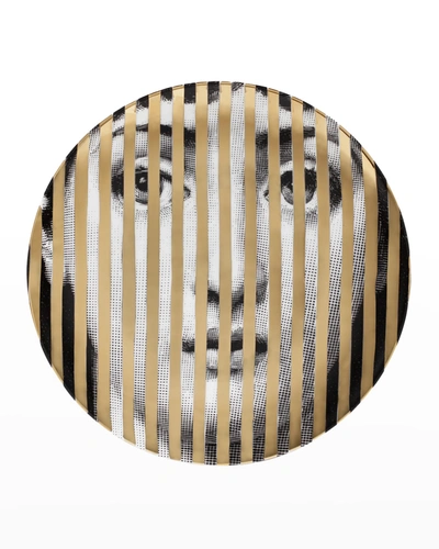 Fornasetti Tema E Variazioni N. 34 Gold Stripes Wall Plate In White/black/gold