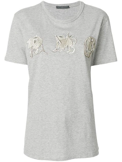 Alexander Mcqueen Sequinned Creature Appliqués T-shirt In Grey