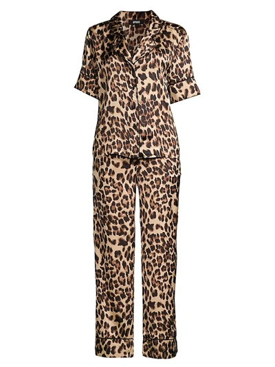 Apparis Bella Satin Leopard Print Pajama Set In Brown