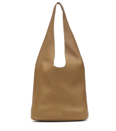 The Row Bindle Logo-print Leather Shoulder Bag In Beige