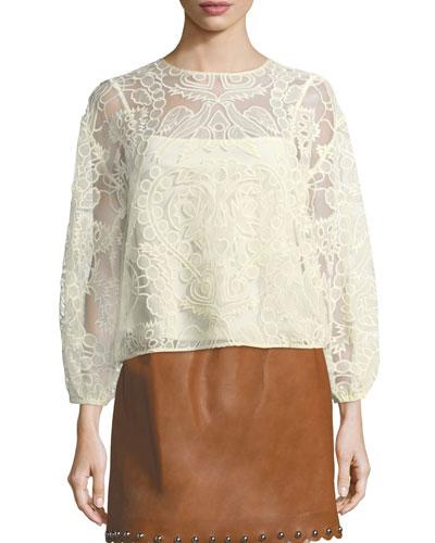 Red Valentino Ramage Embroidered Organza Tulle Blouse In Neutral ...