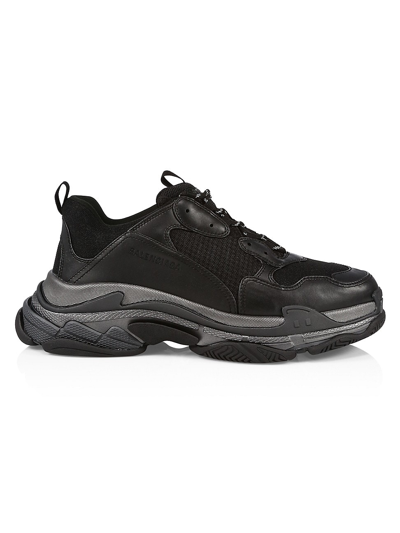 Balenciaga Men's Triple S Metallic Low Top Sneakers In Black