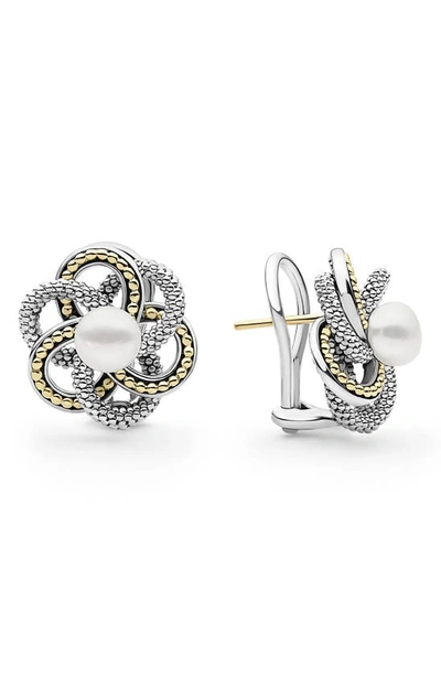 Lagos Sterling Silver & 18k Yellow Gold Luna Love Knot Cultured Freshwater Pearl Stud Earrings