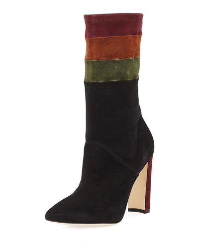 Manolo Blahnik Statlow Striped Stretch-suede Booties In Black