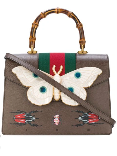 Gucci Falena Medium Moth Top-handle Bag With Green/red Web In Black
