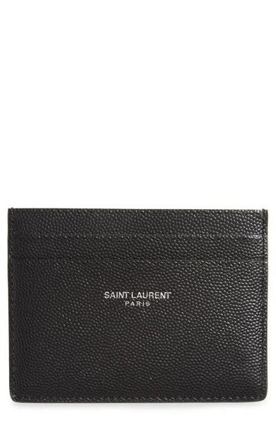 Saint Laurent Pebble Grain Leather Card Case In Black