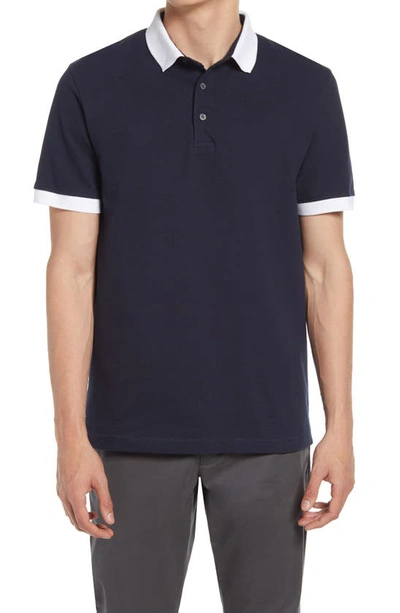 French Connection Ampthill Tipped Polo Shirt In Marine/ White