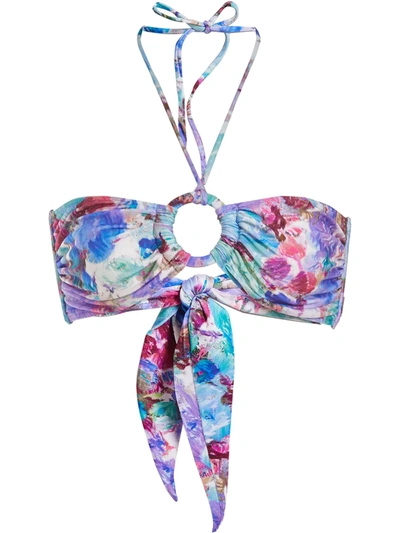 Patbo Blossom-print Bandeau Bikini Top In Violet