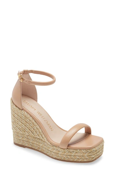 Stuart Weitzman Women's Nudist Square Toe Espadrille Platform Wedge Sandals In Adobe