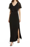 Connected Apparel Flutter Sleeve V-neck Dress In Black