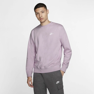 Nike Men's Club Fleece Crew Sweatshirt In Iced Lilac/white