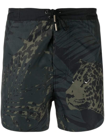 Saint Laurent Leopard Nocturne Printed Swim Shorts In Green