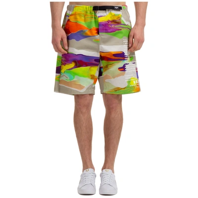 Msgm Multicolor Camouflage Shorts In Beige