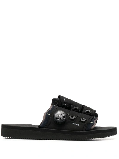 Suicoke Leta-ab Suede And Nylon Slides In Black