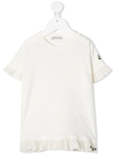 Moncler Kids' Ruffled Trim Short-sleeved T-shirt In White