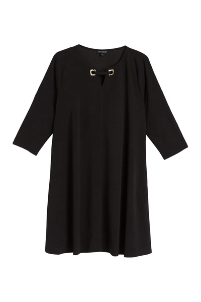 Nina Leonard Grommet Trim Three-quarter Sleeve Dress In Black/gold