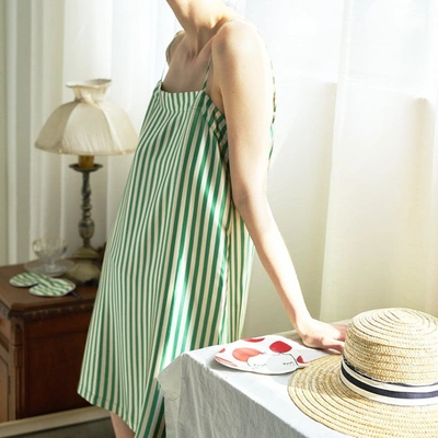 Not Just Pajamas | Striped Silk Slip Dress - Green