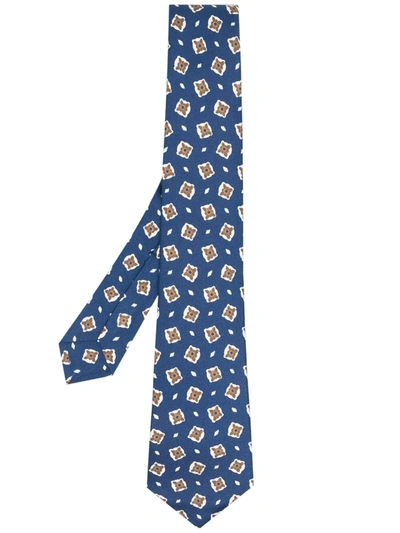 Kiton Geometric-pattern Print Silk Tie In Blue