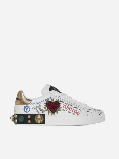 Dolce & Gabbana Portofino Patch And Embroidery Leather Sneakers