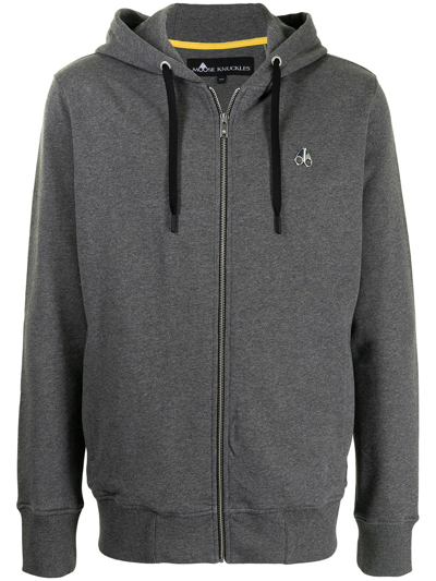 Moose Knuckles Magapop Zipped Hoodie In Grey Melange